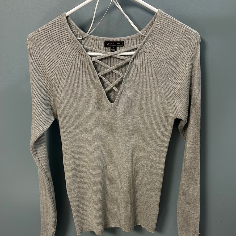 Loft Gray Ribbed Sweater